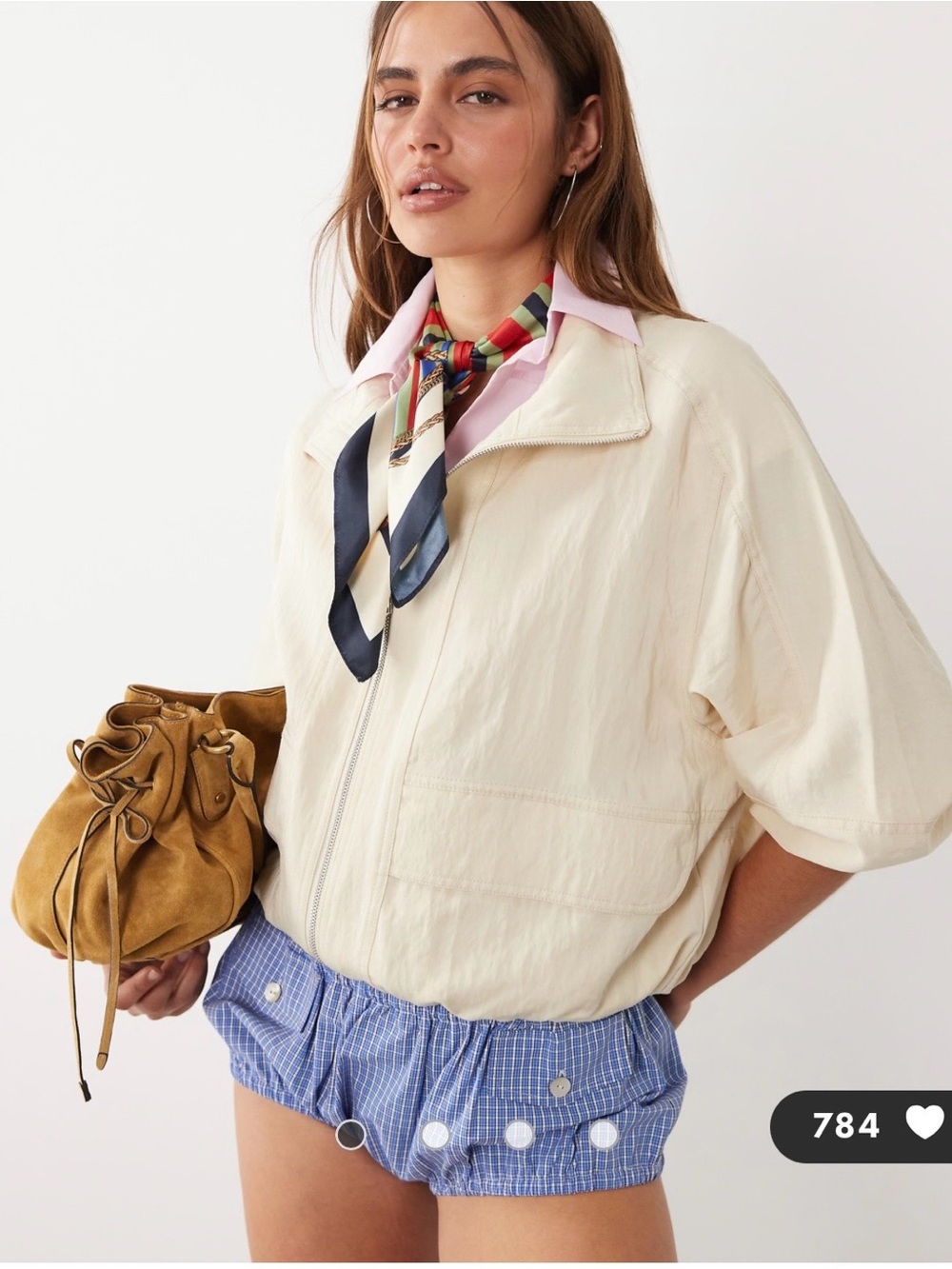 Mango Cream Short Zip Bomber Jacket